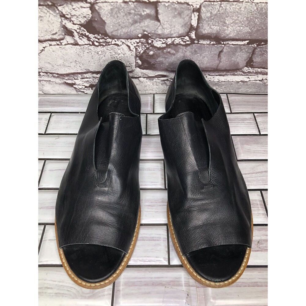 Zero+Maria Cornejo Black Leather Peep Toe Loafer Flats Women’s Sz 39EU/8.5M US